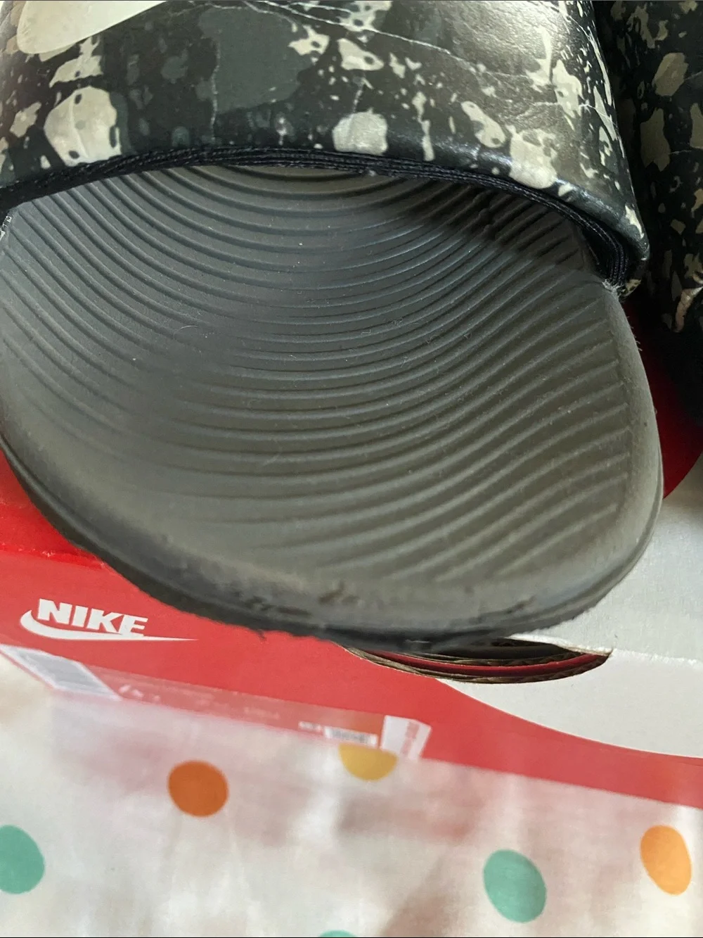 Nike Kids Black/White Marble Print Slide Sandals